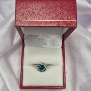 Anillo de Plata 925 de Piedra Verde y Strass Colorido