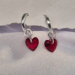 Par de Aros de Plata 925 Corazón Rojo