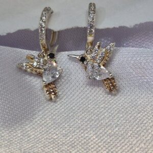 Par de Aros de Plata 925 Colibrí con Piedra