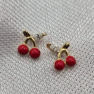 Par de Aros de Plata 925 Diseño Cerezas