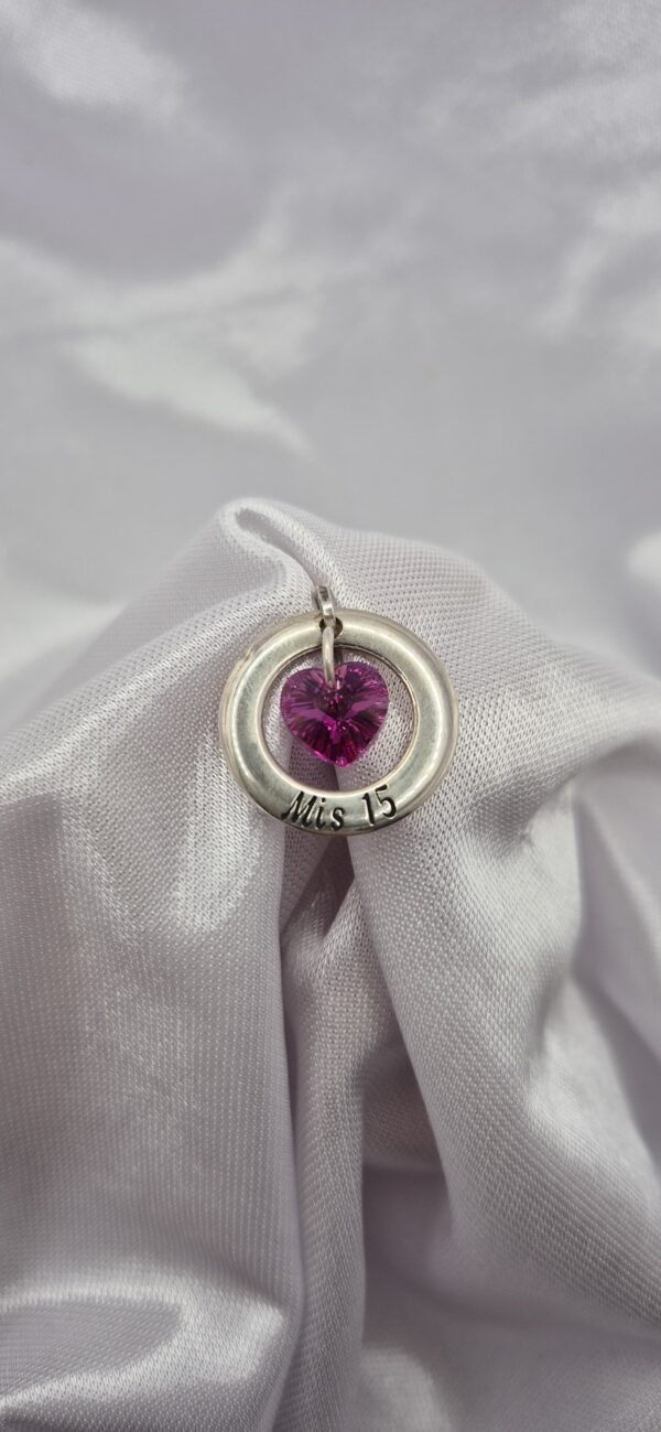 Dije 15 Años de Plata 925 Diseño Corazón Colgante Violeta