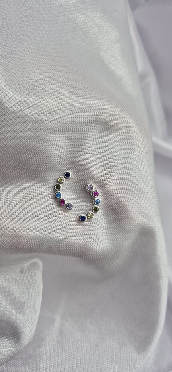 Par de Aros de Plata 925 Diseño Piedras Multicolor