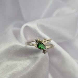 Anillo de Plata 925 Diseño Colibrí con Piedra Verde