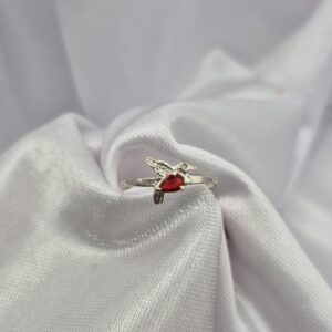 Anillo de Plata 925 Diseño Colibrí con Piedra Roja