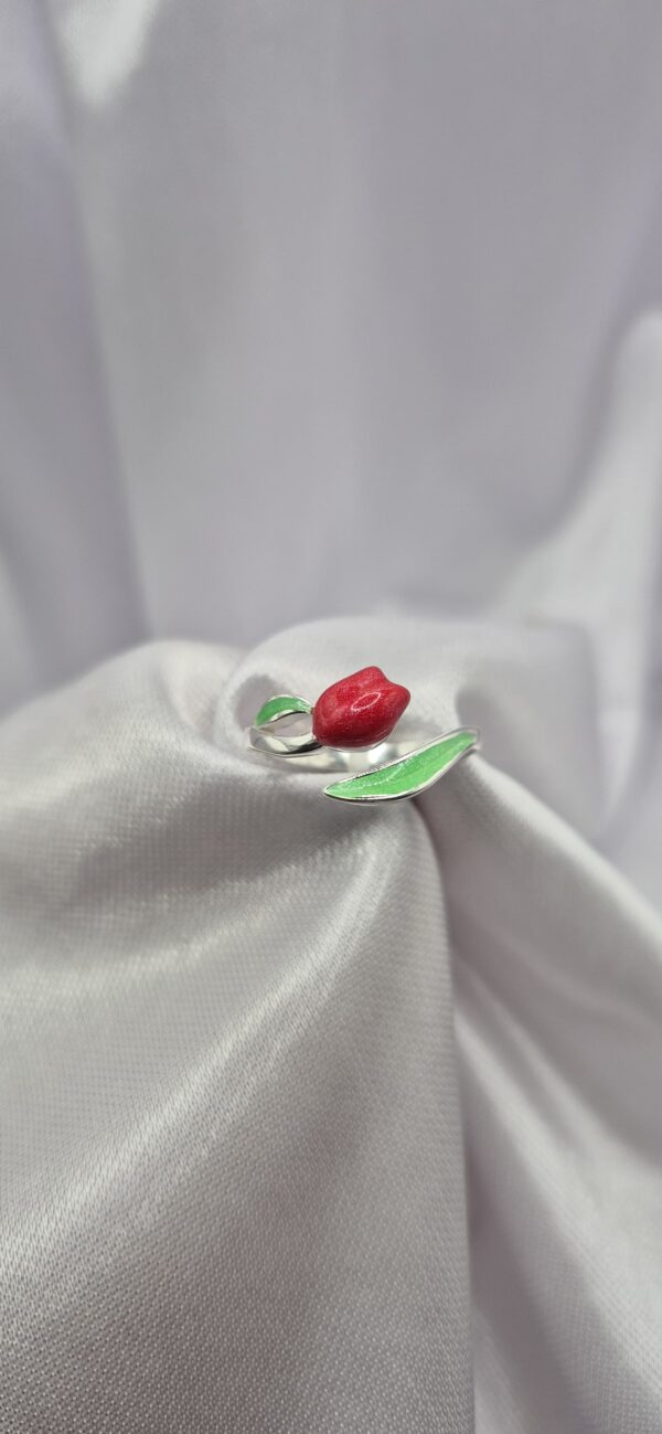 Anillo de Plata 925 Regulable Diseño Rosa con Esmalte