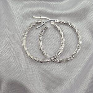 Par de Aros Argollas de Plata 925 Diseño Facetada Tubo Grueso