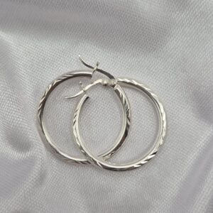 Par de Aros Argollas de Plata 925 Diseño Facetada Diamantada