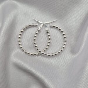 Par de Aros Argollas de Plata 925 Diseño Bolitas