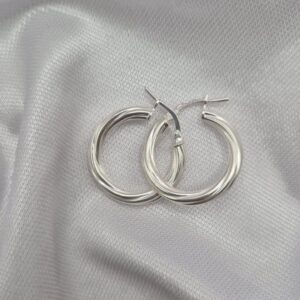 Par de Aros Argollas de Plata 925 Diseño Inflado