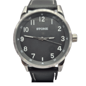 Reloj Stone con Malla de Cuero Fondo Negro