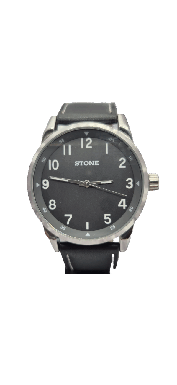 Reloj Stone con Malla de Cuero Fondo Negro