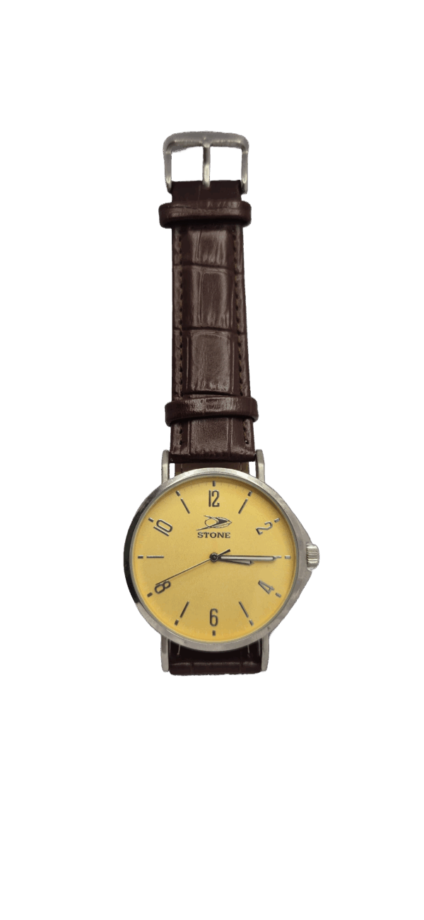 Reloj Stone con Malla de Cuero Fondo Amarillo