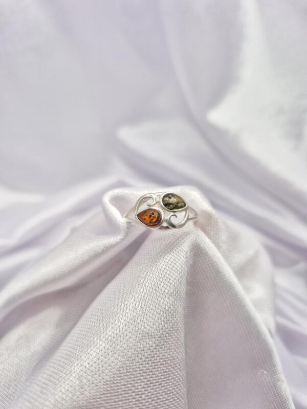 Anillo de Plata 925 Diseño Piedra Ámbar Multicolor