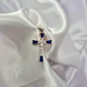 Dije de Plata 925 Diseño Cruz con Piedras Azules