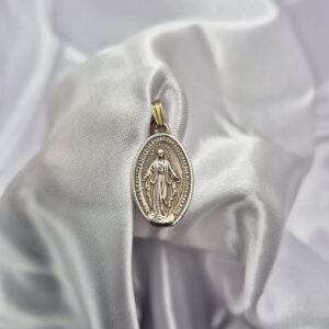 Dije de Plata 925 y Oro Diseño Ovalado Virgen Milagrosa