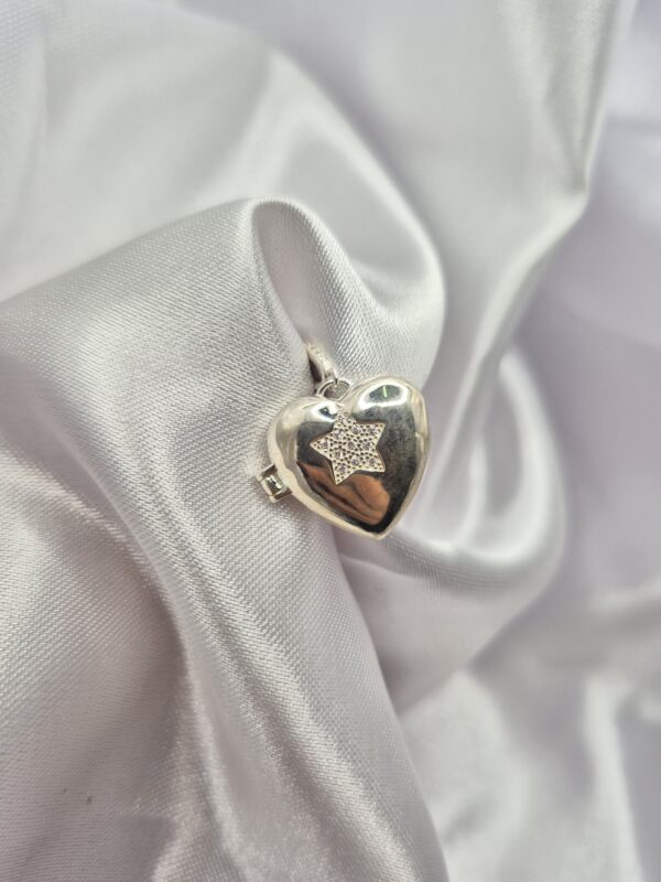 Dije Relicario de Plata 925 Diseño Corazón con Estrella