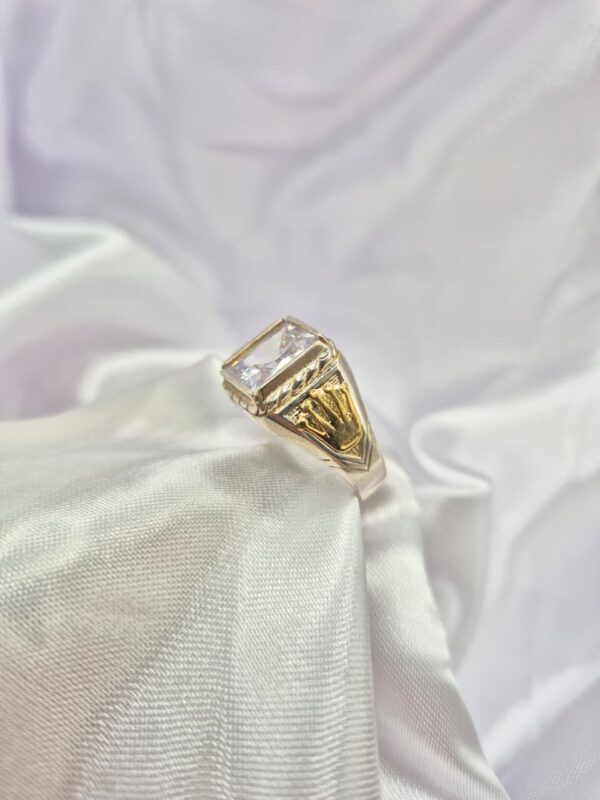 Anillo Sello de Plata 925 y Oro Diseño Cubic