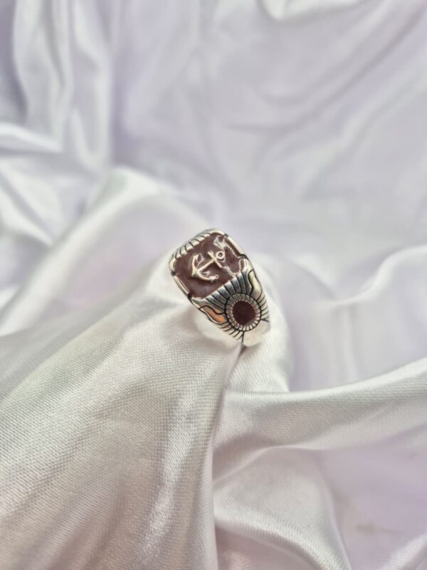 Anillo Sello de Plata 925 Diseño Esmaltado con Ancla