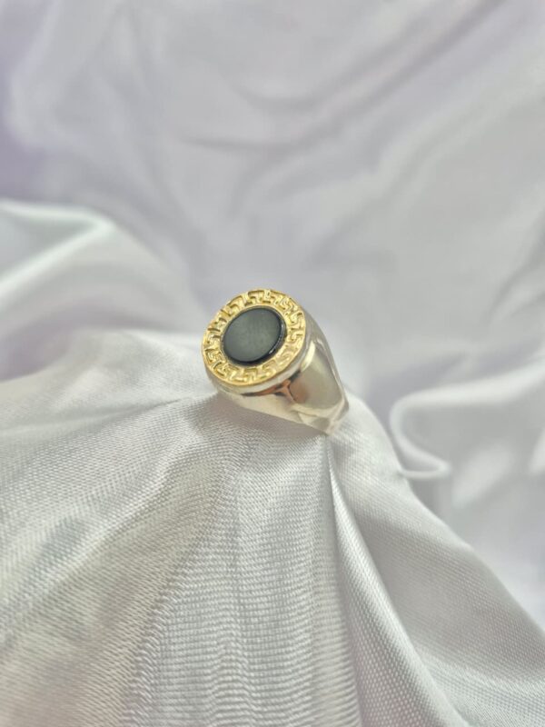 Anillo Sello de Plata 925 y Oro con Piedra Onix