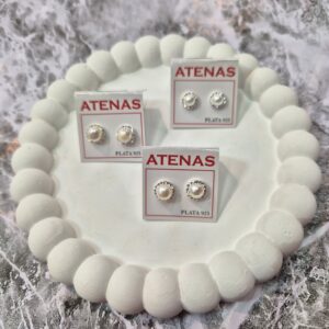 Par de Aros de Plata 925 Diseño Perla con Strass