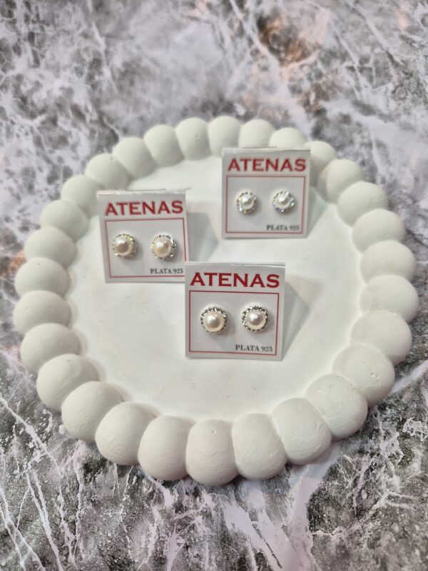 Par de Aros de Plata 925 Diseño Perla con Strass